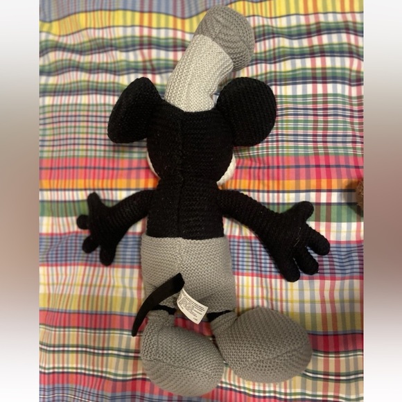 DISNEY PARKS PLUSH STEAMBOAT WILLIE MICKEY MOUSE, 20 IN BLACK GRAY WHITE KNIT - Picture 9 of 16